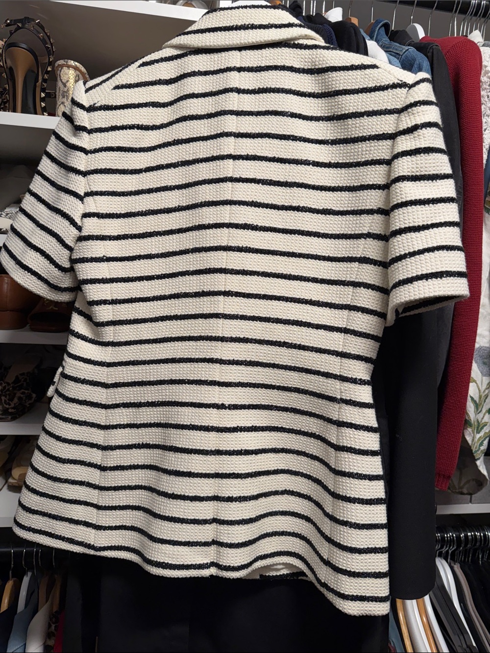 Veronica Beard Jenny Dickey Striped Double-Breasted Short-Sleeve Jacket - Picture 5 of 6
